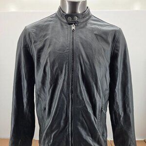 Lucky Brand Black Leather  Biker Jacket Large  Style 7M30808  Cafe Racer